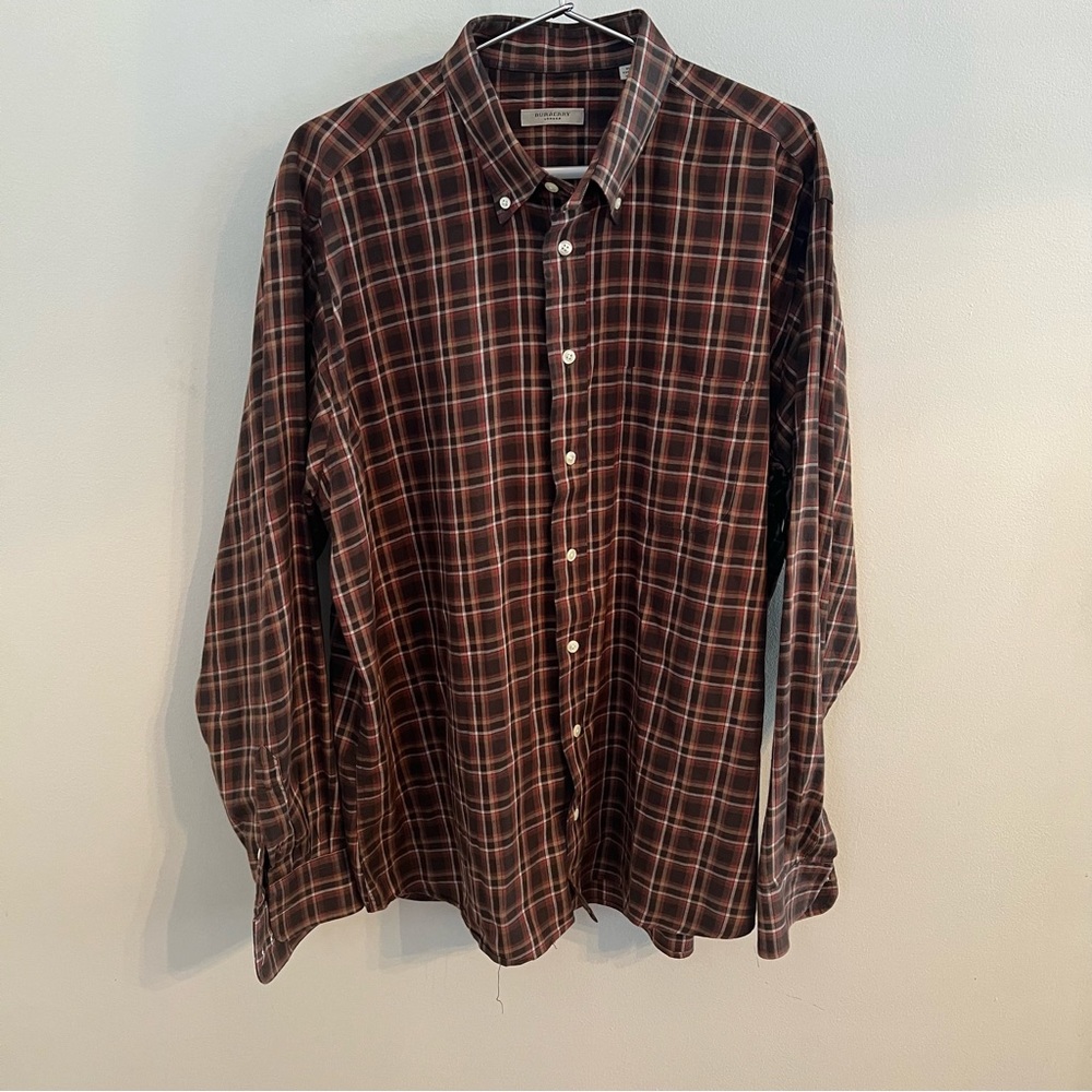 Burberry London Men’s Red/Brown Nova Check/Plaid Button-Up Shirt Size X Large